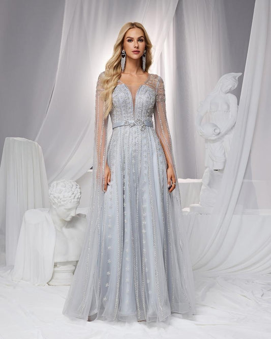 JMT-047754 Elegant Silver Evening Dress for Women - Classy and Timeless Design