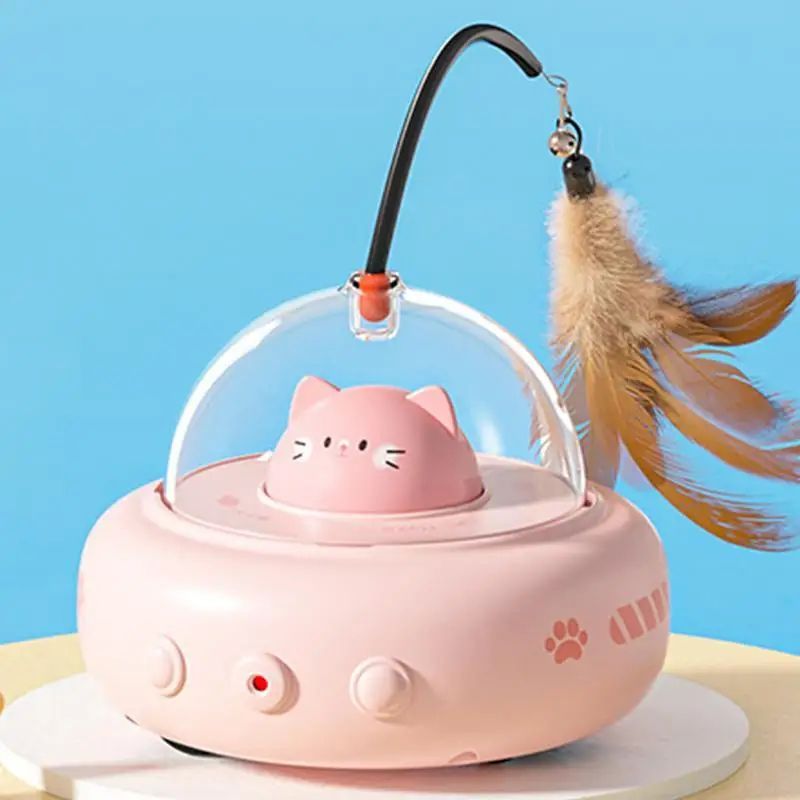 JMT-047818 Rechargeable Electric Interactive Cat Toy with Feather Teaser Wand for Chasing and Training