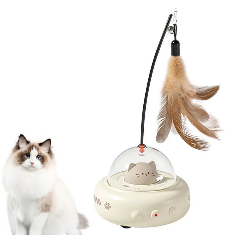 JMT-047818 Rechargeable Electric Interactive Cat Toy with Feather Teaser Wand for Chasing and Training