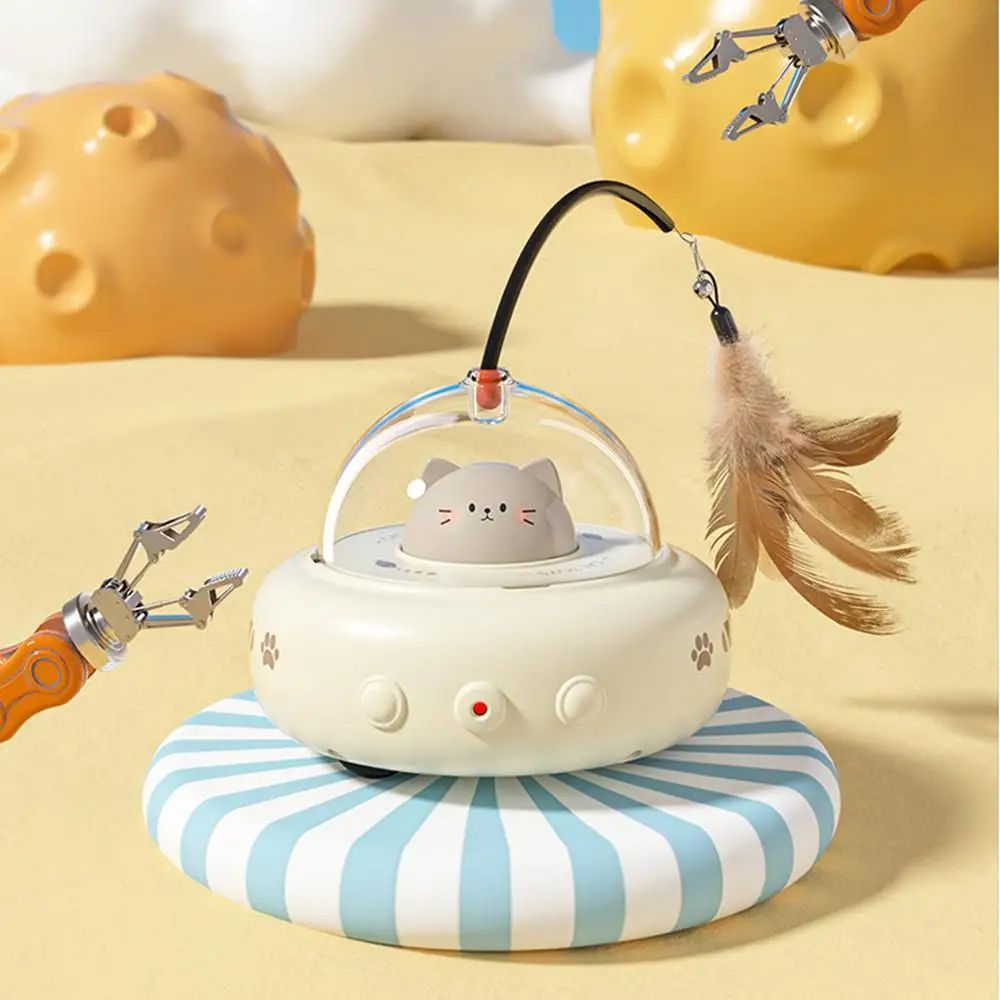 JMT-047818 Rechargeable Electric Interactive Cat Toy with Feather Teaser Wand for Chasing and Training