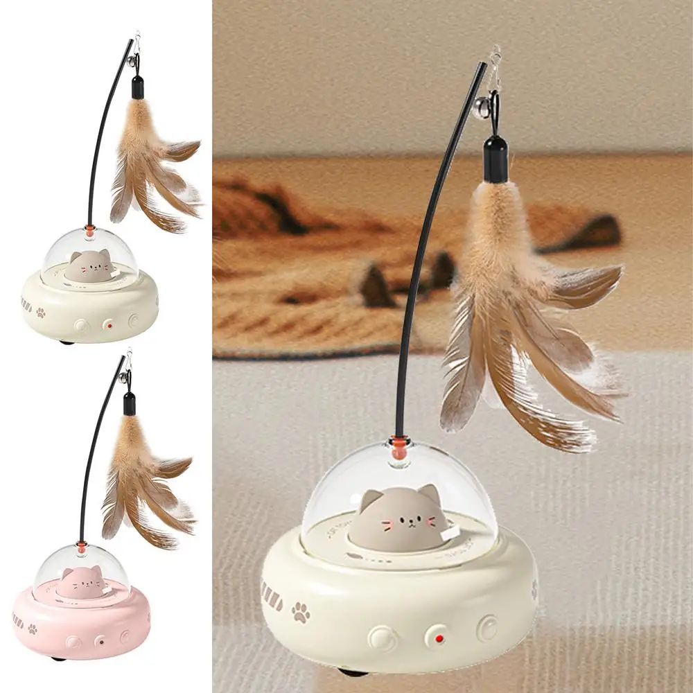 JMT-047818 Rechargeable Electric Interactive Cat Toy with Feather Teaser Wand for Chasing and Training