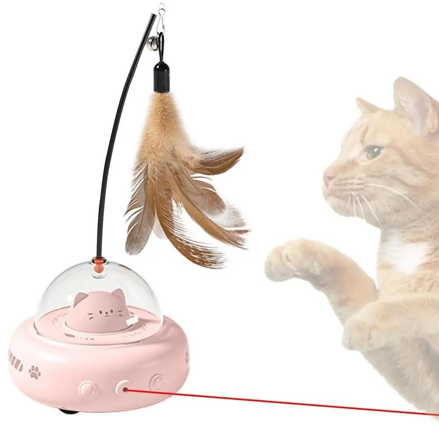 JMT-047818 Rechargeable Electric Interactive Cat Toy with Feather Teaser Wand for Chasing and Training