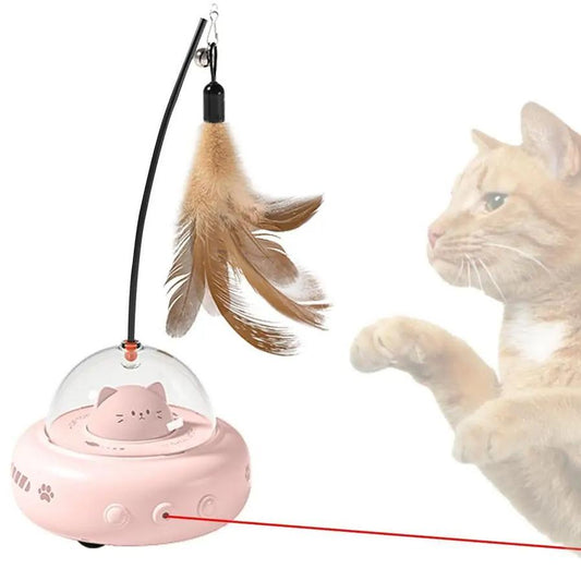 JMT-047818 Rechargeable Electric Interactive Cat Toy with Feather Teaser Wand for Chasing and Training