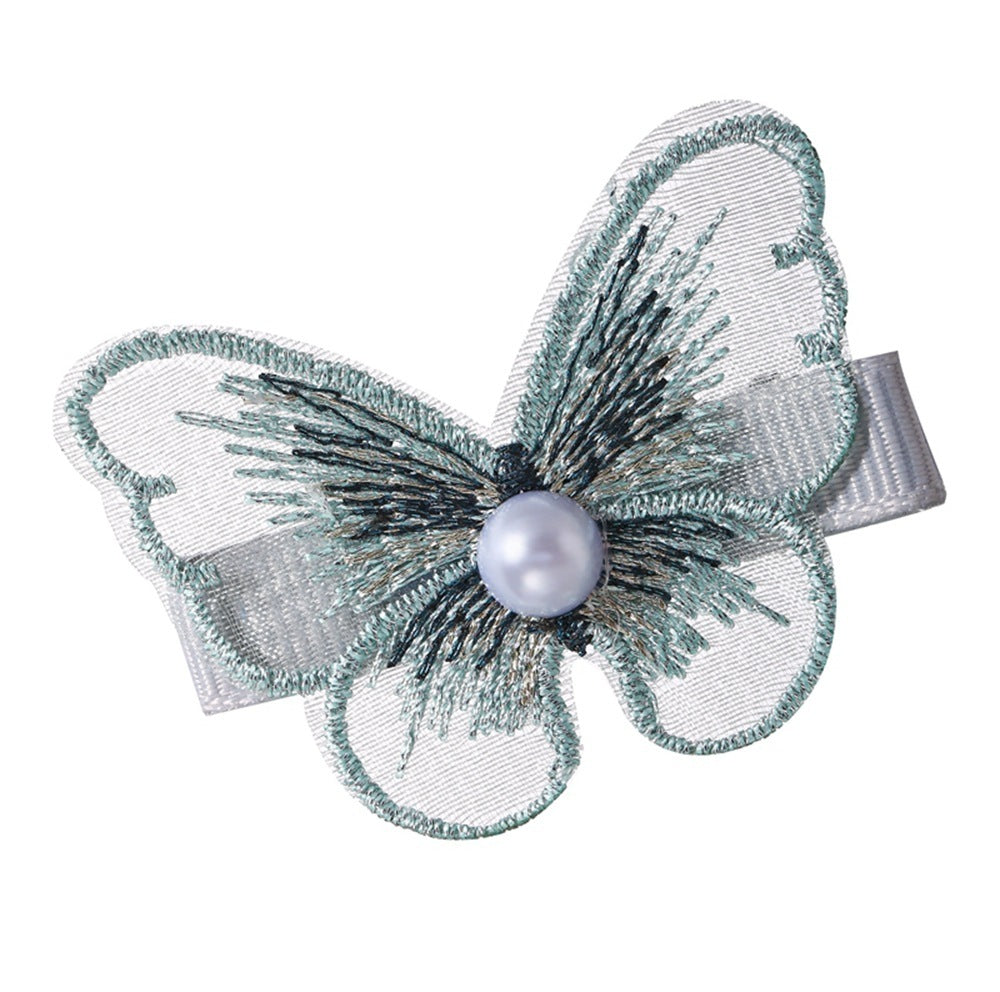 JMT-048202 Pearl Embroidery Butterfly Hairpin Decorative Clip for Women