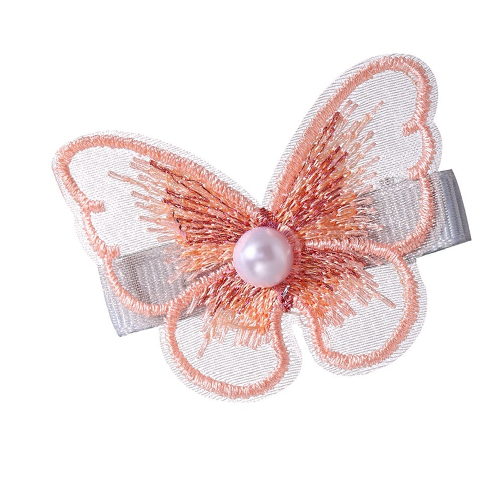 JMT-048202 Pearl Embroidery Butterfly Hairpin Decorative Clip for Women