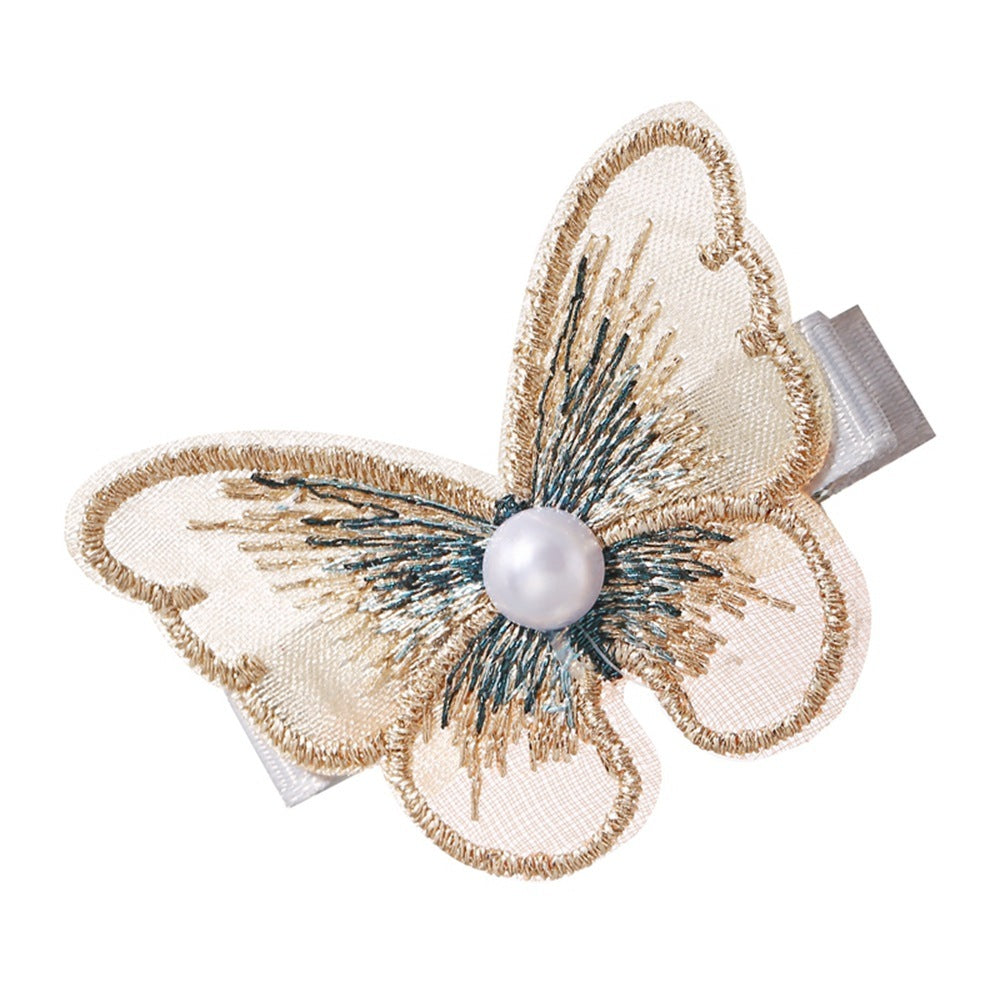JMT-048202 Pearl Embroidery Butterfly Hairpin Decorative Clip for Women