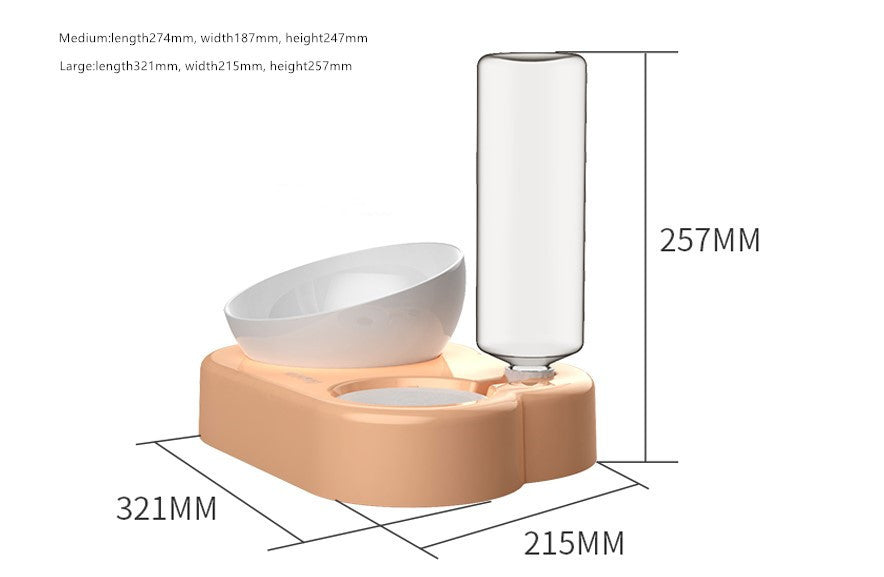 JMT-048842 Tilted Double Cat and Dog Bowl with Automatic Water Refill, Made from Safe PP and PET Materials