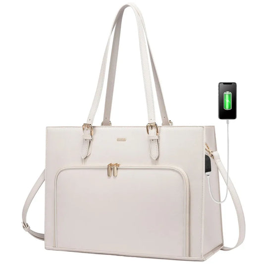 JMT-049546 Stylish PU Leather Tote Bag with USB Port for Women, Large Shoulder Handbag and Briefcase Design