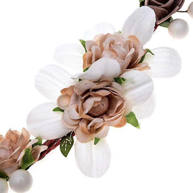 JMT-050506 Floral Cloth Paper Rope Garland Headband with Simulation Roses for Weddings