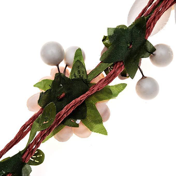JMT-050506 Floral Cloth Paper Rope Garland Headband with Simulation Roses for Weddings