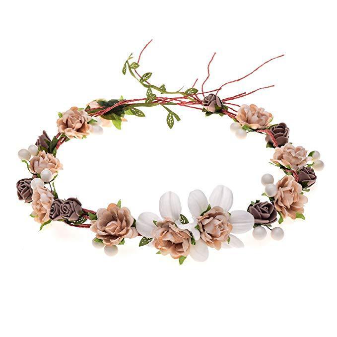 JMT-050506 Floral Cloth Paper Rope Garland Headband with Simulation Roses for Weddings