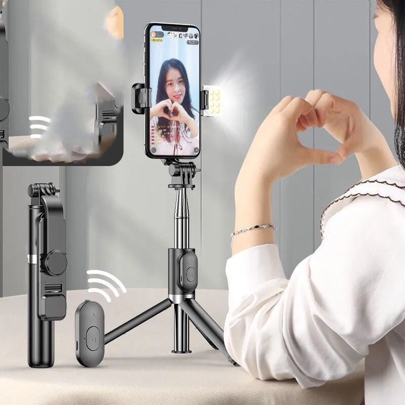 JMT-050826 Bluetooth Selfie Stick with Tripod and Fill Light for iPhone Compatibility