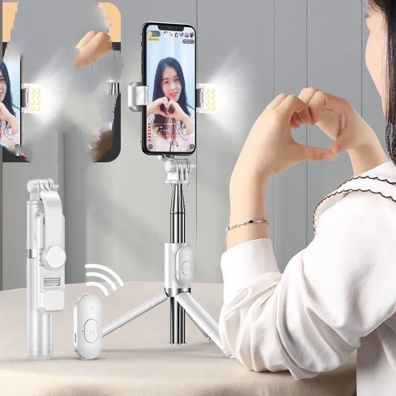 JMT-050826 Bluetooth Selfie Stick with Tripod and Fill Light for iPhone Compatibility