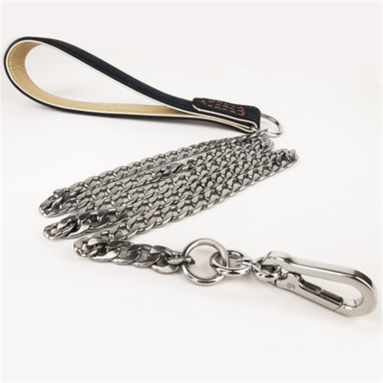 JMT-051466 Stainless Steel Anti-Bite Dog Leash with Microfiber Leather Grip - Various Sizes Available