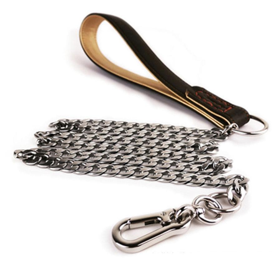 JMT-051466 Stainless Steel Anti-Bite Dog Leash with Microfiber Leather Grip - Various Sizes Available