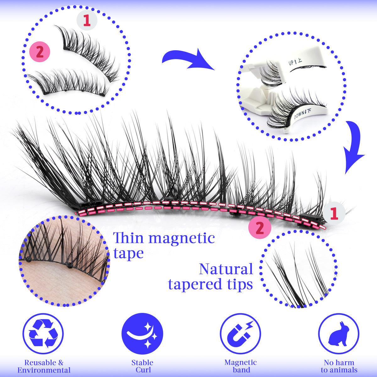 JMT-052234 Reusable Waterproof Magnetic False Eyelashes for All Occasions - Natural Look, Various Styles Available