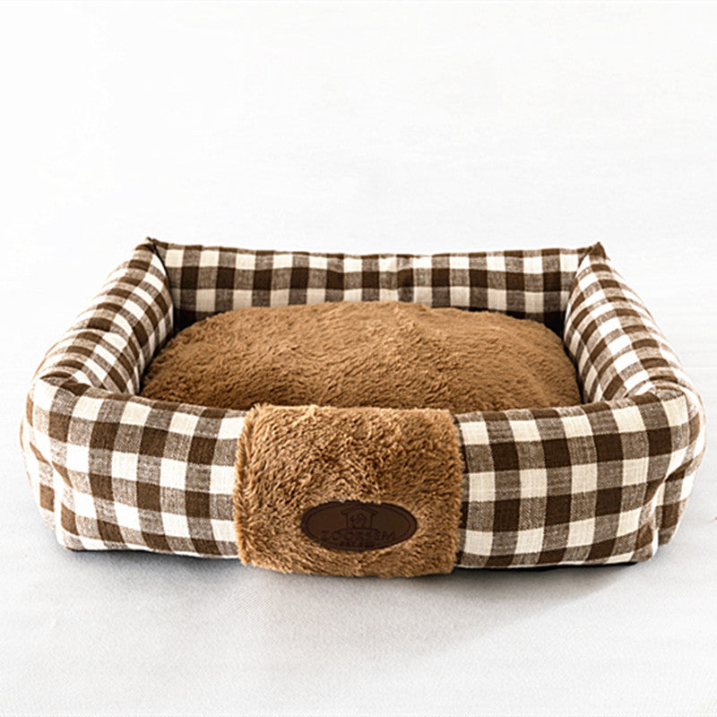 JMT-052426 Plaid Cat Nest, Cozy Pet Bed in Wine Red, Khaki or Light Grey, Available in Small, Medium, Large Sizes