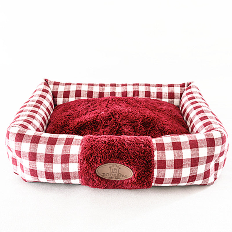 JMT-052426 Plaid Cat Nest, Cozy Pet Bed in Wine Red, Khaki or Light Grey, Available in Small, Medium, Large Sizes