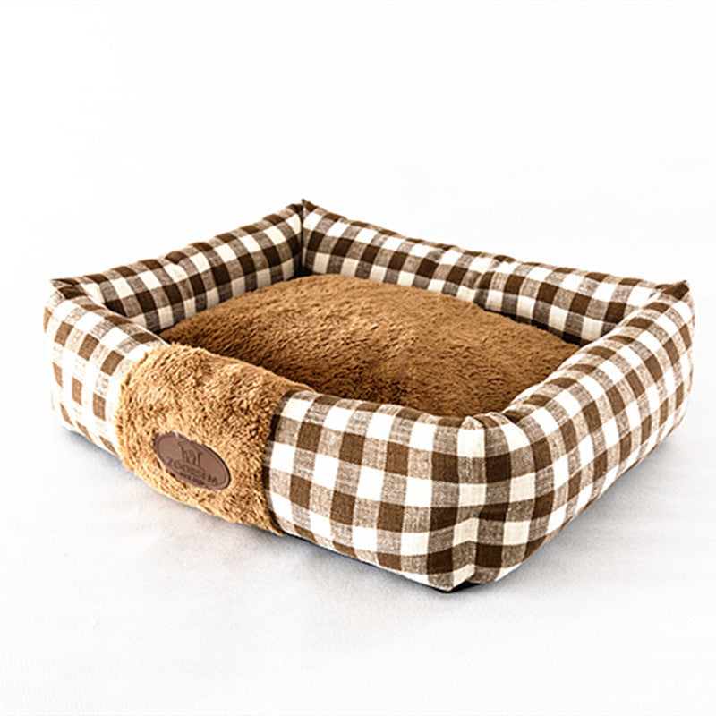 JMT-052426 Plaid Cat Nest, Cozy Pet Bed in Wine Red, Khaki or Light Grey, Available in Small, Medium, Large Sizes