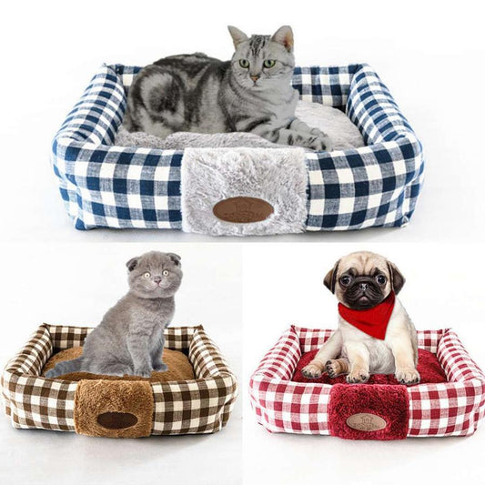 JMT-052426 Plaid Cat Nest, Cozy Pet Bed in Wine Red, Khaki or Light Grey, Available in Small, Medium, Large Sizes