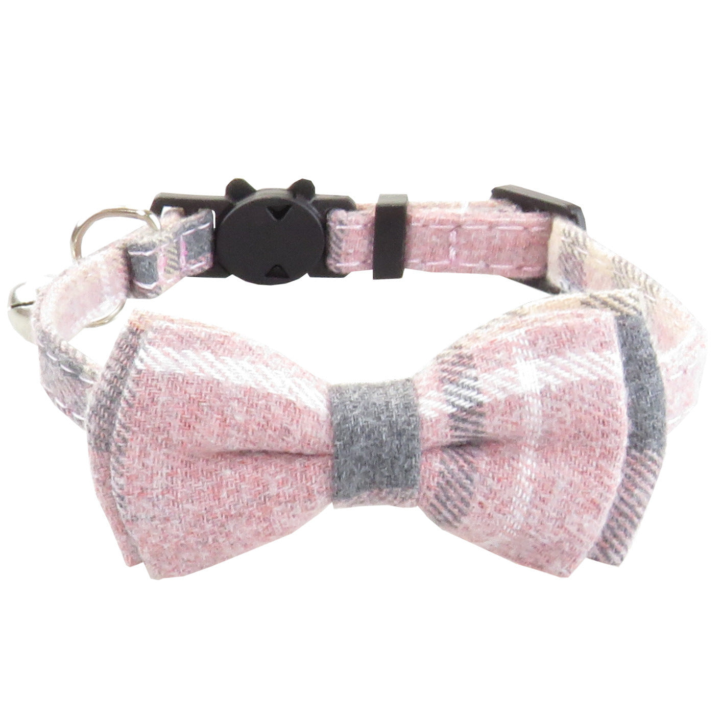 JMT-052938 Adjustable Plaid Cat Collar with Bow Tie and Bandana Scarf - Breakaway Design for Comfort and Safety