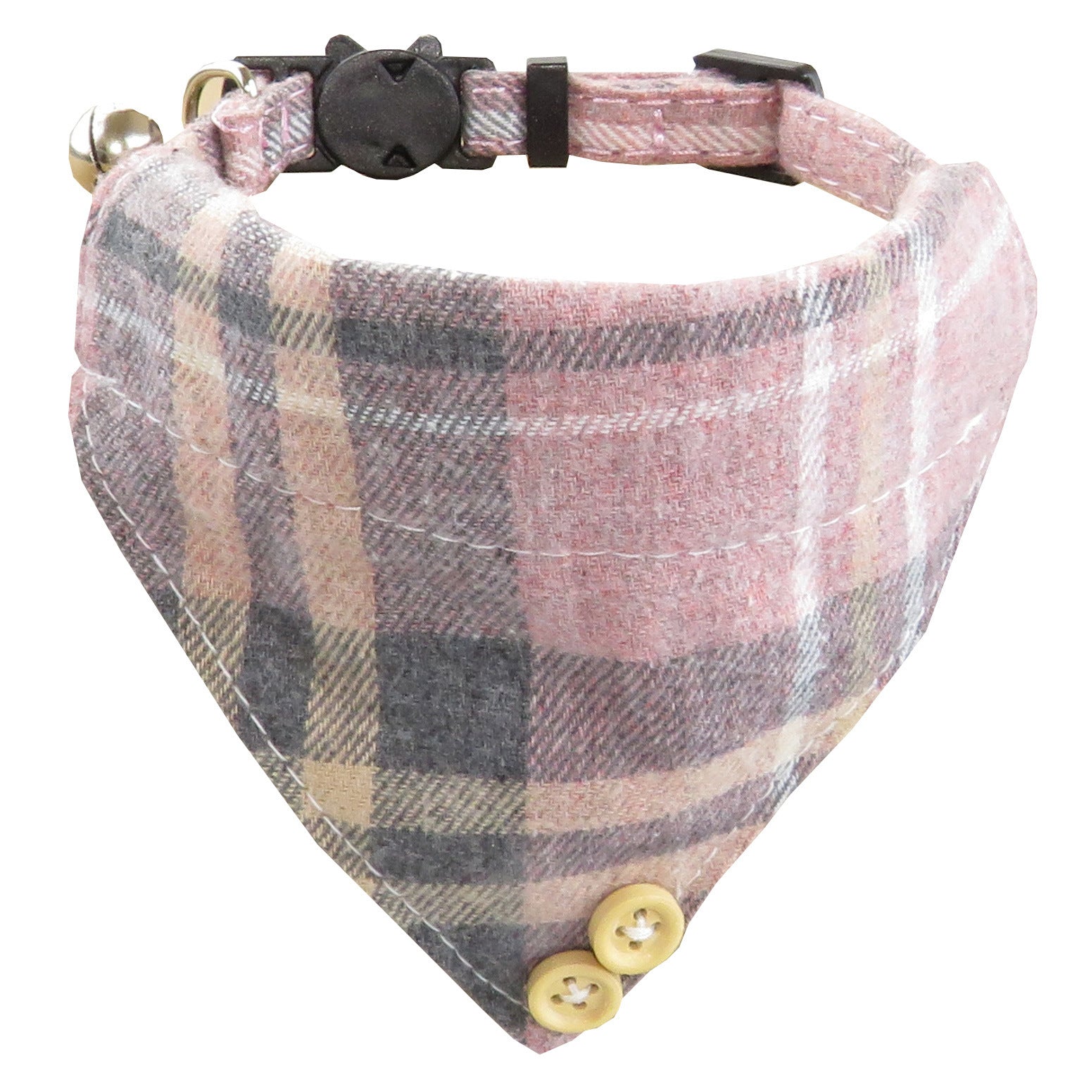 JMT-052938 Adjustable Plaid Cat Collar with Bow Tie and Bandana Scarf - Breakaway Design for Comfort and Safety