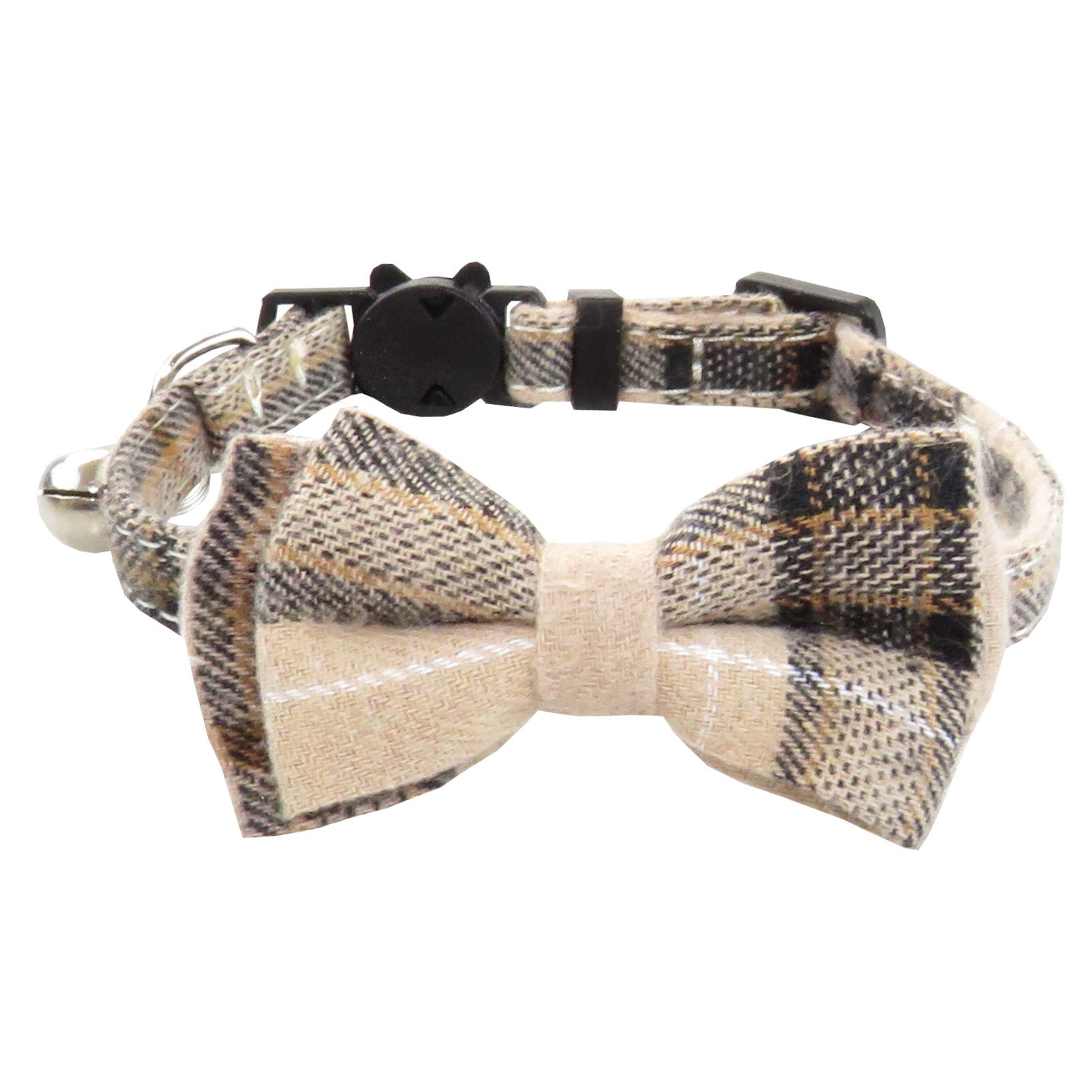 JMT-052938 Adjustable Plaid Cat Collar with Bow Tie and Bandana Scarf - Breakaway Design for Comfort and Safety