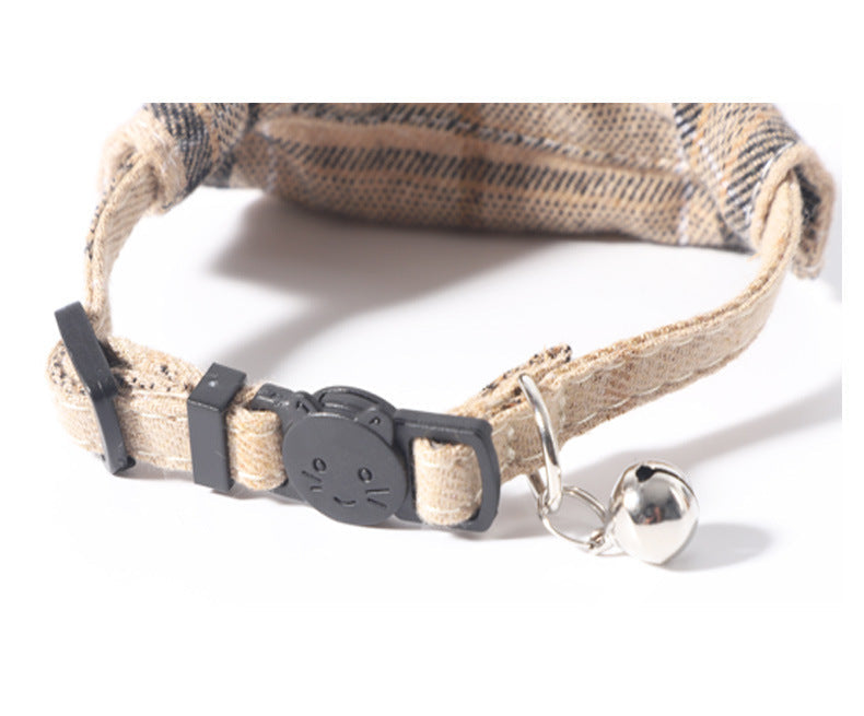 JMT-052938 Adjustable Plaid Cat Collar with Bow Tie and Bandana Scarf - Breakaway Design for Comfort and Safety