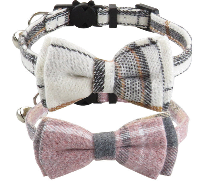 JMT-052938 Adjustable Plaid Cat Collar with Bow Tie and Bandana Scarf - Breakaway Design for Comfort and Safety