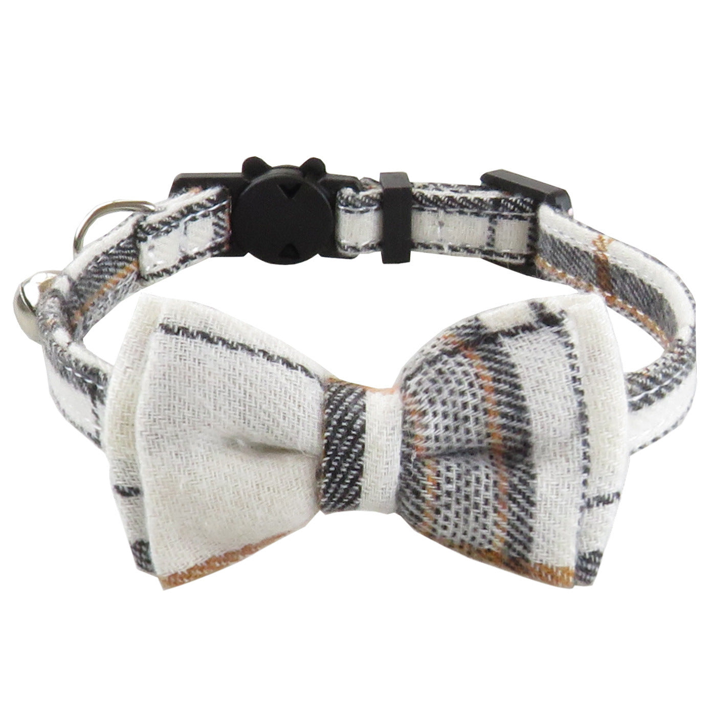 JMT-052938 Adjustable Plaid Cat Collar with Bow Tie and Bandana Scarf - Breakaway Design for Comfort and Safety
