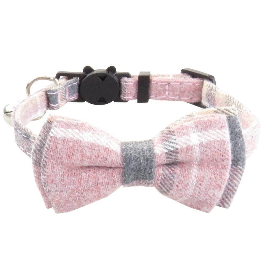 JMT-052938 Adjustable Plaid Cat Collar with Bow Tie and Bandana Scarf - Breakaway Design for Comfort and Safety