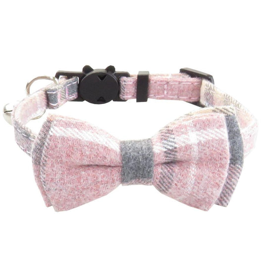 JMT-052938 Adjustable Plaid Cat Collar with Bow Tie and Bandana Scarf - Breakaway Design for Comfort and Safety