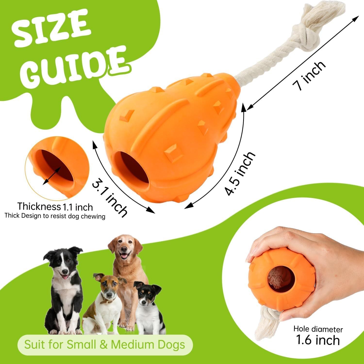 JMT-053258 Interactive Stuffable Dog Toy for Chewing and Treat Dispensing - Durable Natural Rubber for Small to Medium Breeds