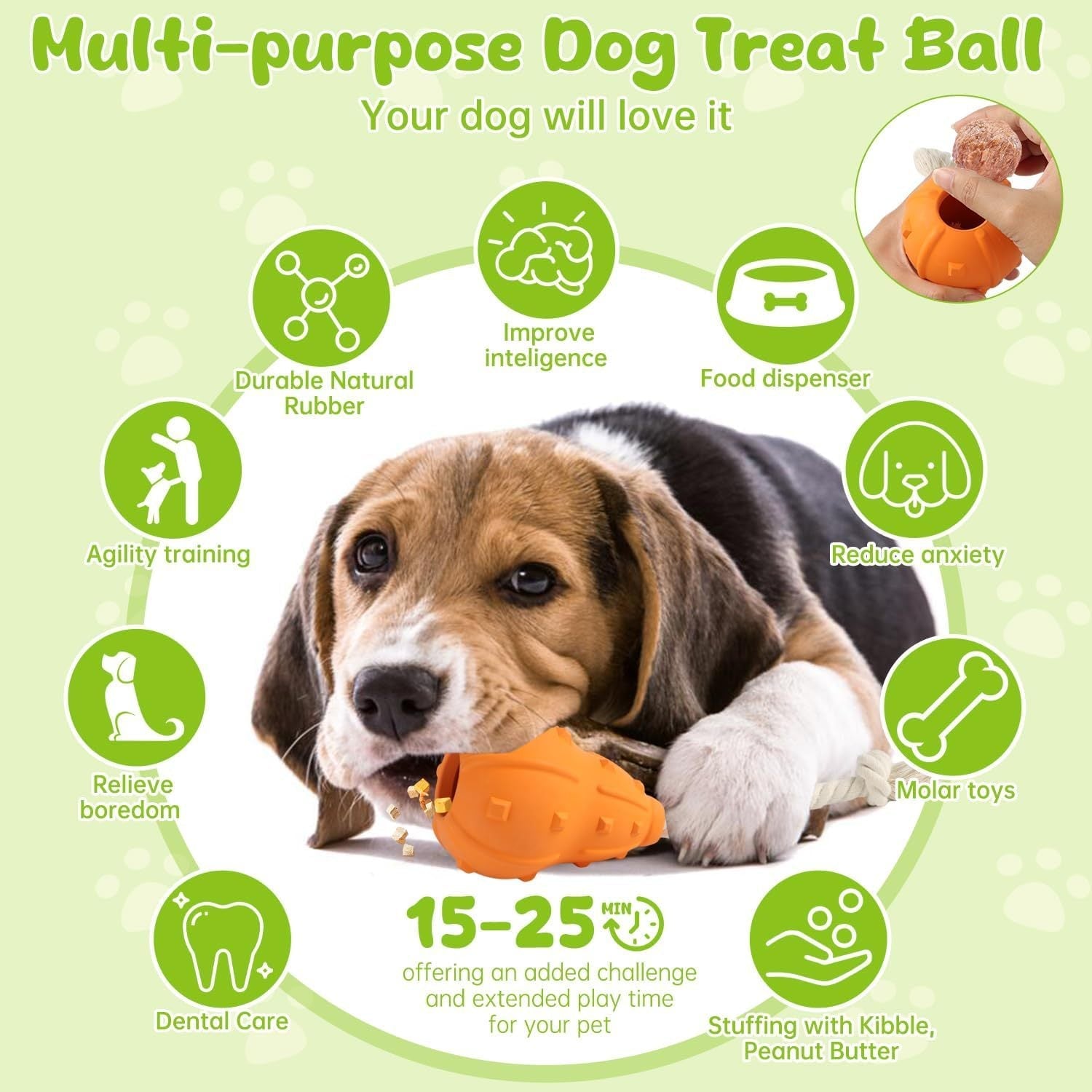 JMT-053258 Interactive Stuffable Dog Toy for Chewing and Treat Dispensing - Durable Natural Rubber for Small to Medium Breeds