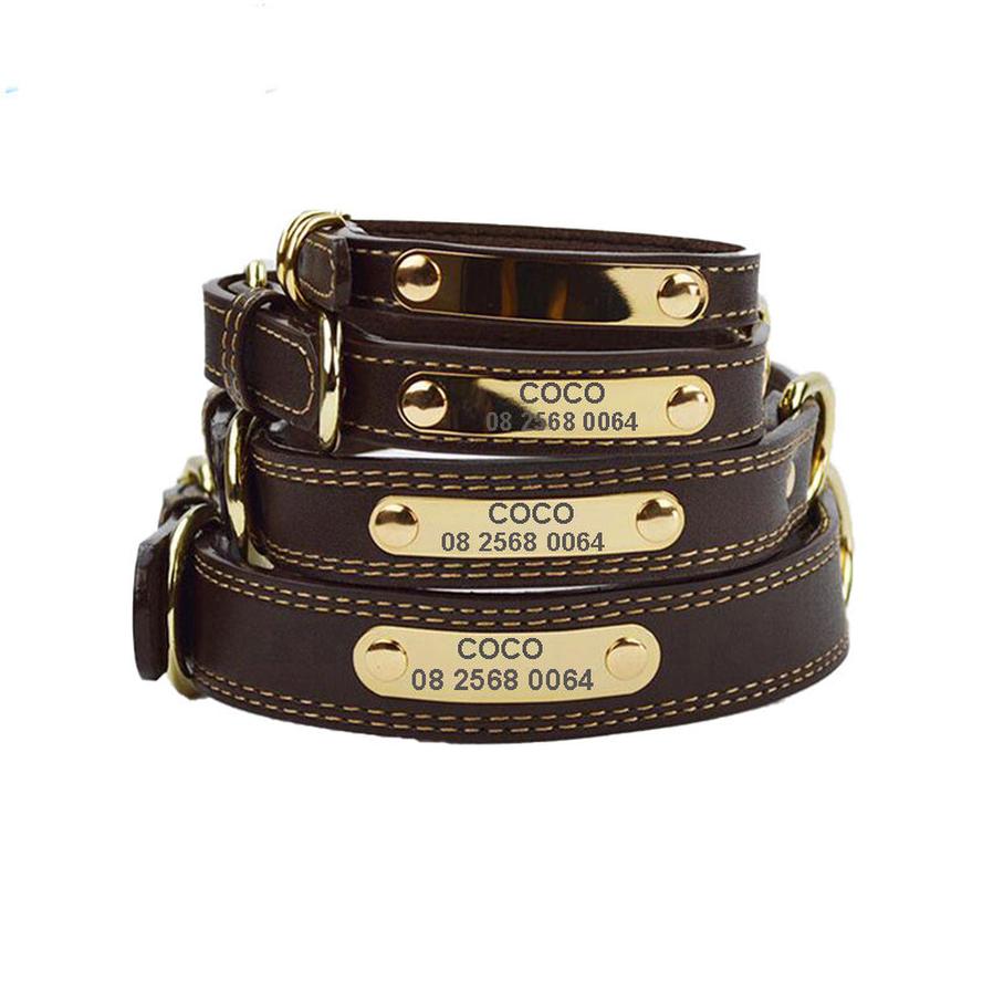 JMT-053770 Genuine Leather Dog Collars with Adjustable Engraved Nameplate for All Breeds
