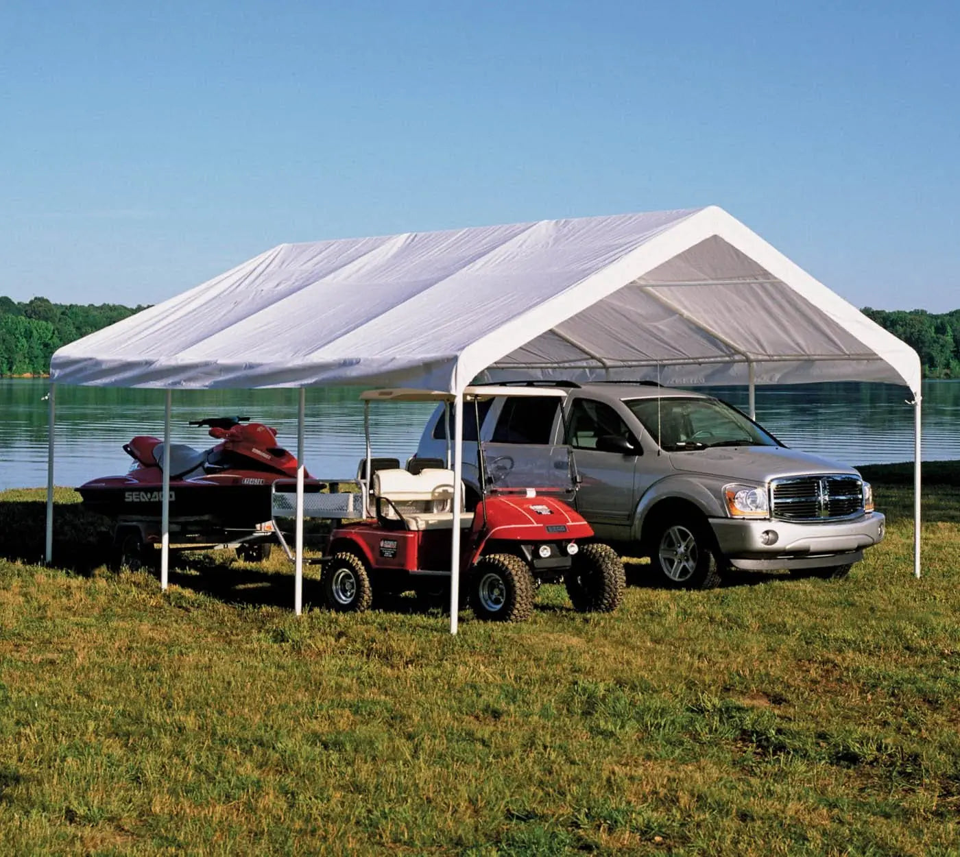 JMT-053898 Heavy Duty UV Resistant Carport Canopy with Waterproof Cover and Ventilation for Outdoor Vehicle Storage
