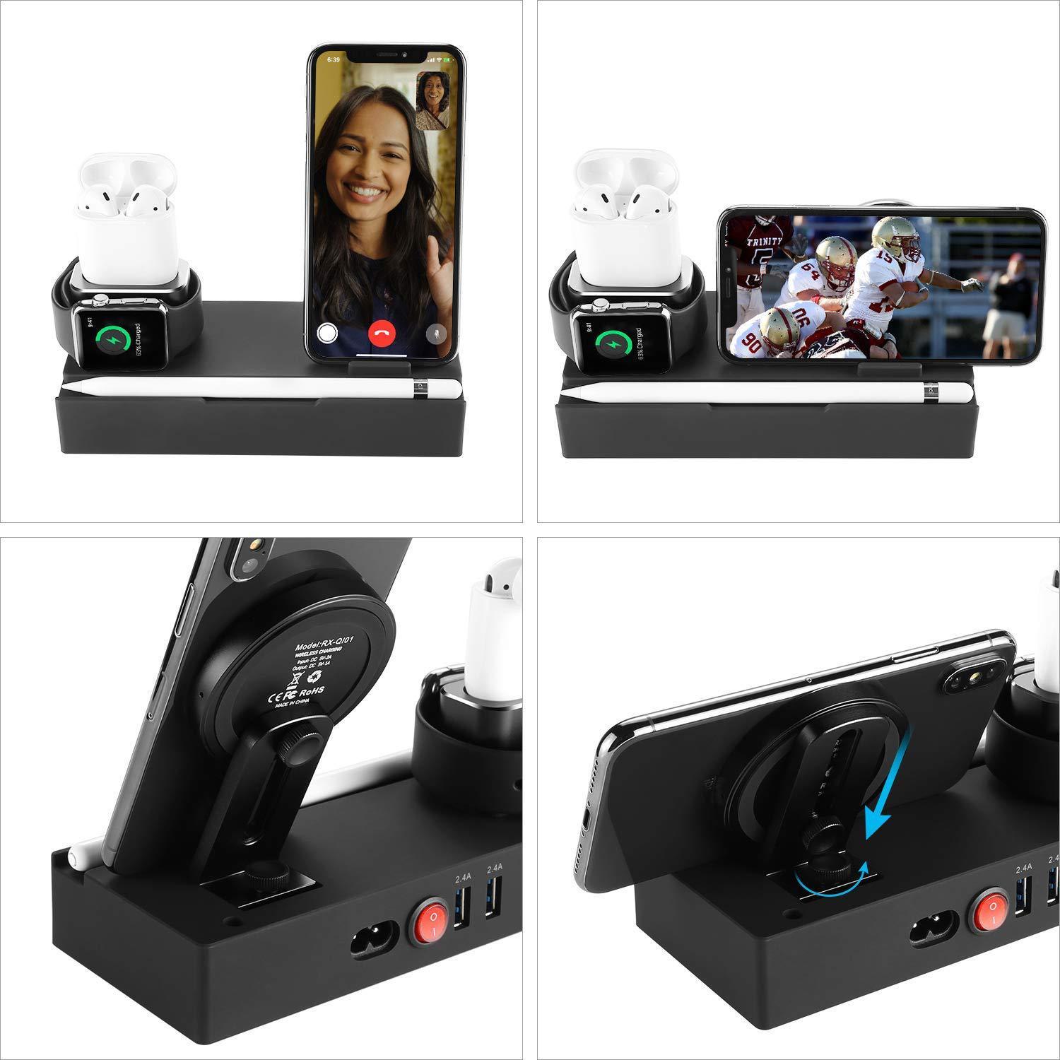 JMT-053962 8-in-1 Wireless Charging Station with 5 USB Ports and Fireproof Material