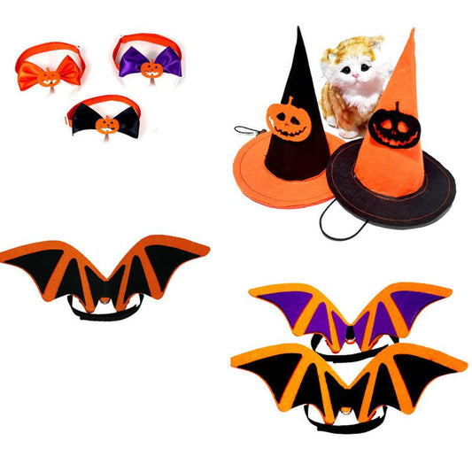 JMT-054090 Halloween Pet Costume Set with Bat Wings, Bow Tie, and Hat for Dogs and Cats - Multiple Colors and Sizes Available