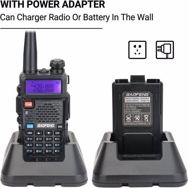 JMT-054602 Baofeng UV-5R Dual-Band Walkie Talkies with 128 Channels and Emergency Features