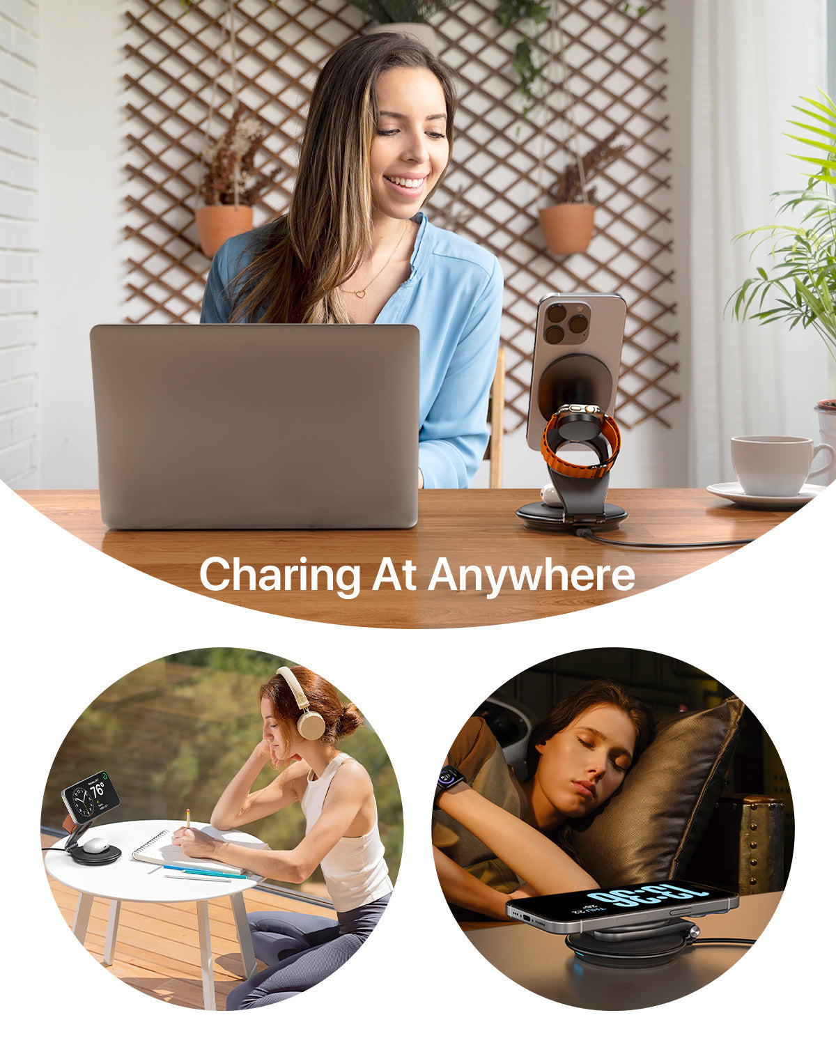 JMT-055114 3-in-1 Wireless Travel Charging Station for iPhone, AirPods, and iWatch with 30W Adapter