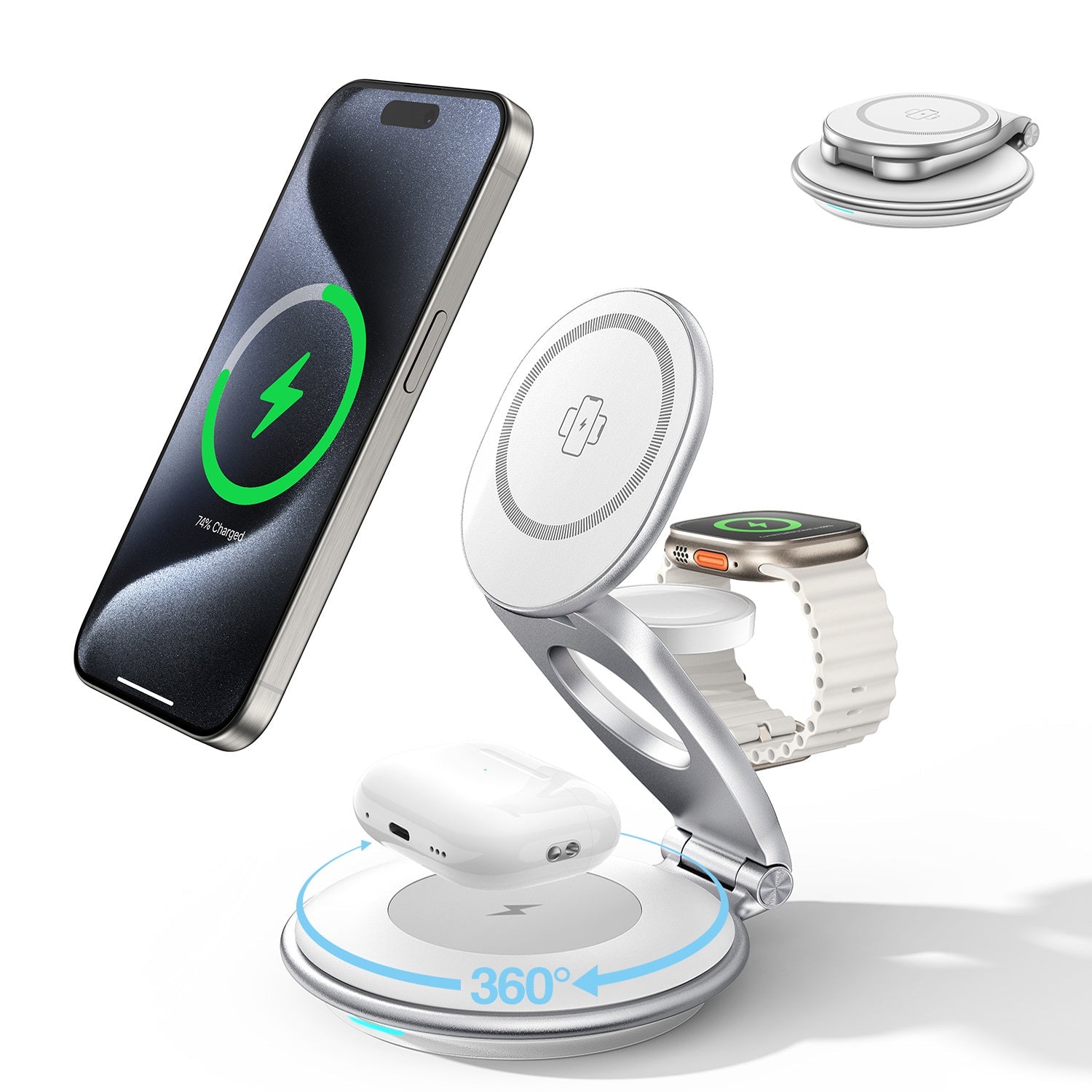 JMT-055114 3-in-1 Wireless Travel Charging Station for iPhone, AirPods, and iWatch with 30W Adapter