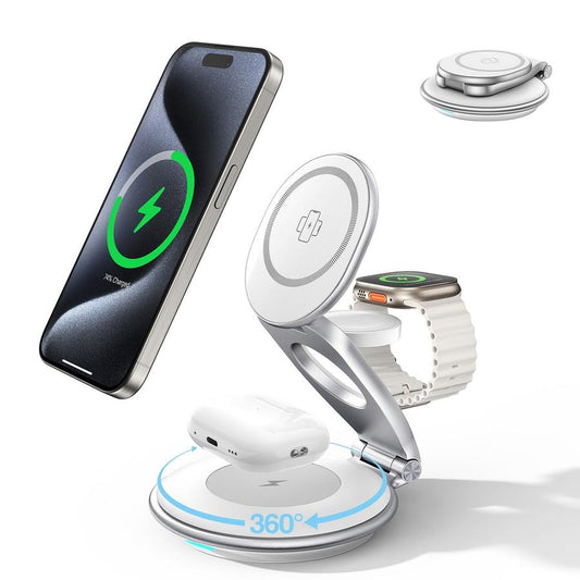 JMT-055114 3-in-1 Wireless Travel Charging Station for iPhone, AirPods, and iWatch with 30W Adapter