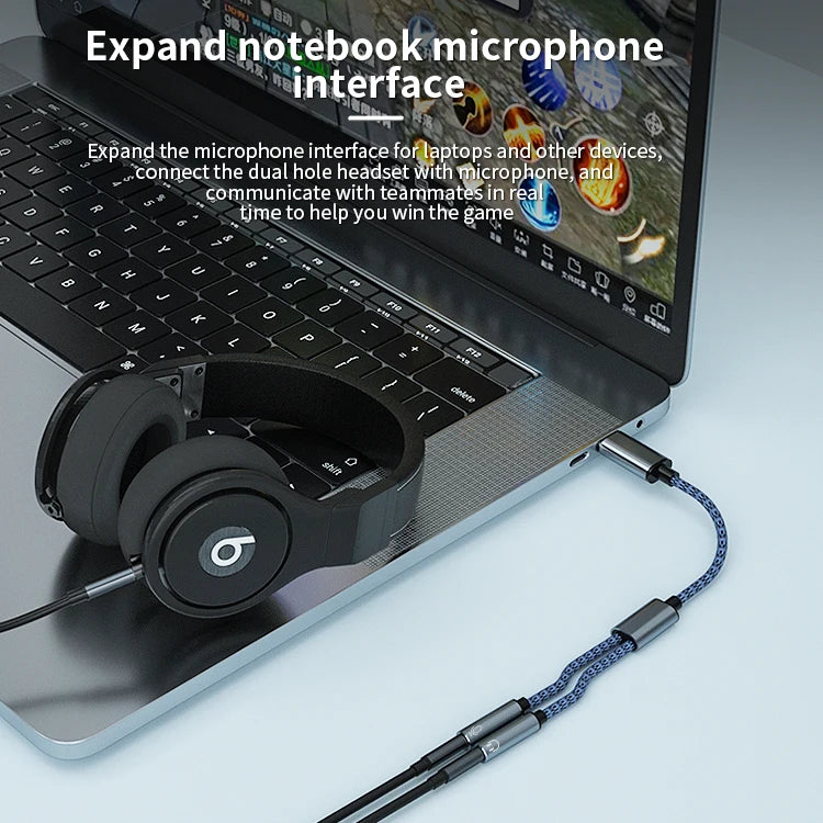 JMT-055242 USB C to 3.5mm AUX Audio Splitter Cable for Headphone and Microphone Compatibility