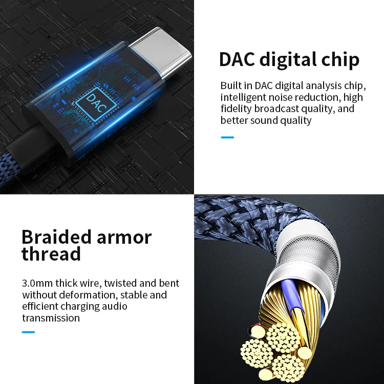 JMT-055242 USB C to 3.5mm AUX Audio Splitter Cable for Headphone and Microphone Compatibility