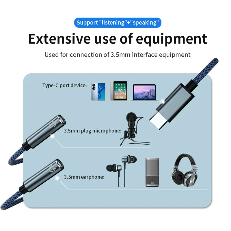 JMT-055242 USB C to 3.5mm AUX Audio Splitter Cable for Headphone and Microphone Compatibility