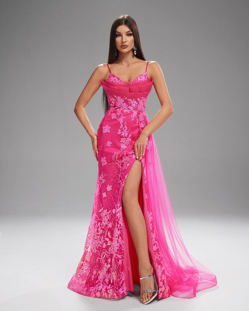 JMT-055498 Rose Pink Women's Evening Gown with Elegant Design and Flowing Silhouette