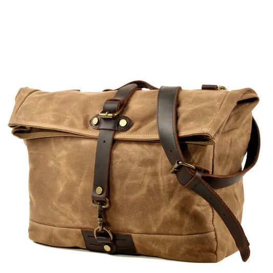 JMT-055946 Vintage Waxed Canvas Messenger Cross Body Shoulder Bag 6060, Durable Canvas with Cowhide Accents, Ideal for Travel and Daily Use