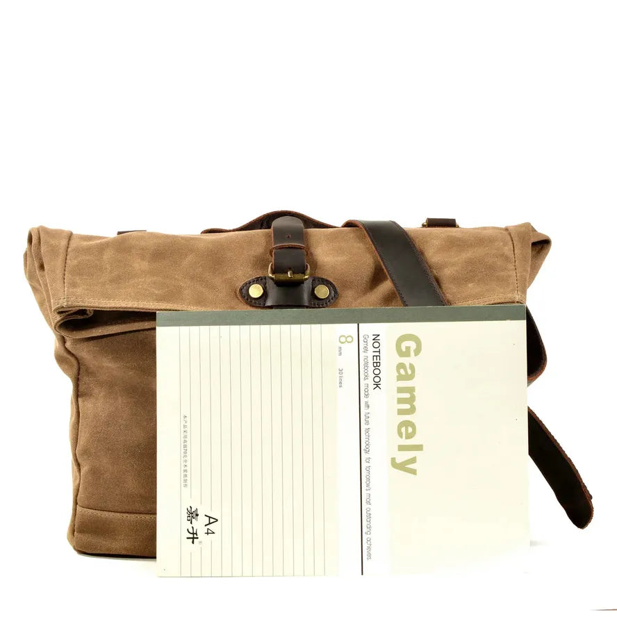 JMT-055946 Vintage Waxed Canvas Messenger Cross Body Shoulder Bag 6060, Durable Canvas with Cowhide Accents, Ideal for Travel and Daily Use