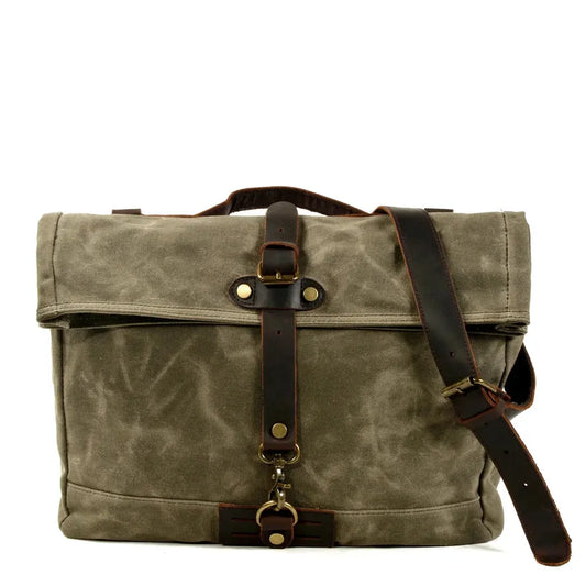 JMT-055946 Vintage Waxed Canvas Messenger Cross Body Shoulder Bag 6060, Durable Canvas with Cowhide Accents, Ideal for Travel and Daily Use