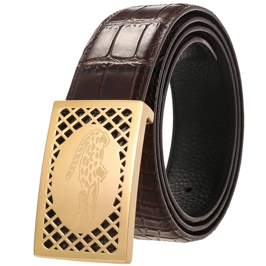 JMT-056330 Leather Belt with Stainless Steel Buckle - 3.8CM Width, First Layer Cowhide, Model LY38-61511-8